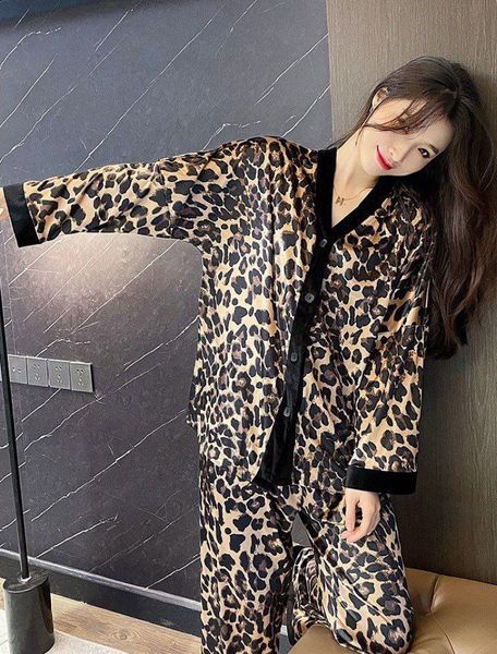 Женская пижама из атласа Leopard, Атласный женский комплект, Пижама атласная с брюками L Leo-1001 фото