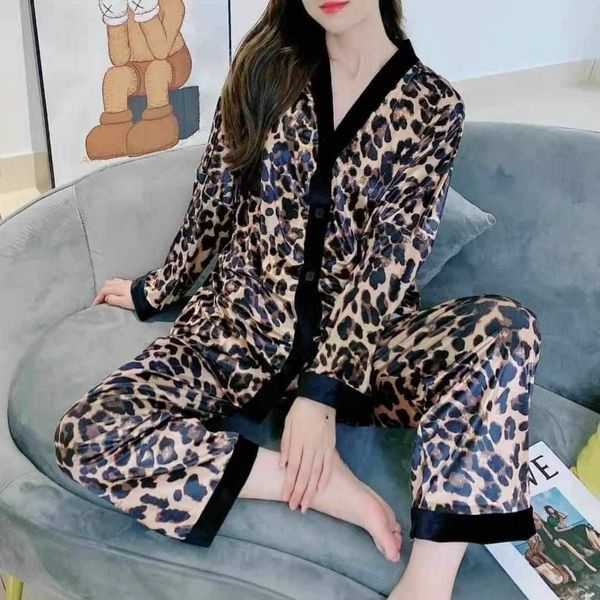 Женская пижама из атласа Leopard, Атласный женский комплект, Пижама атласная с брюками L Leo-1001 фото